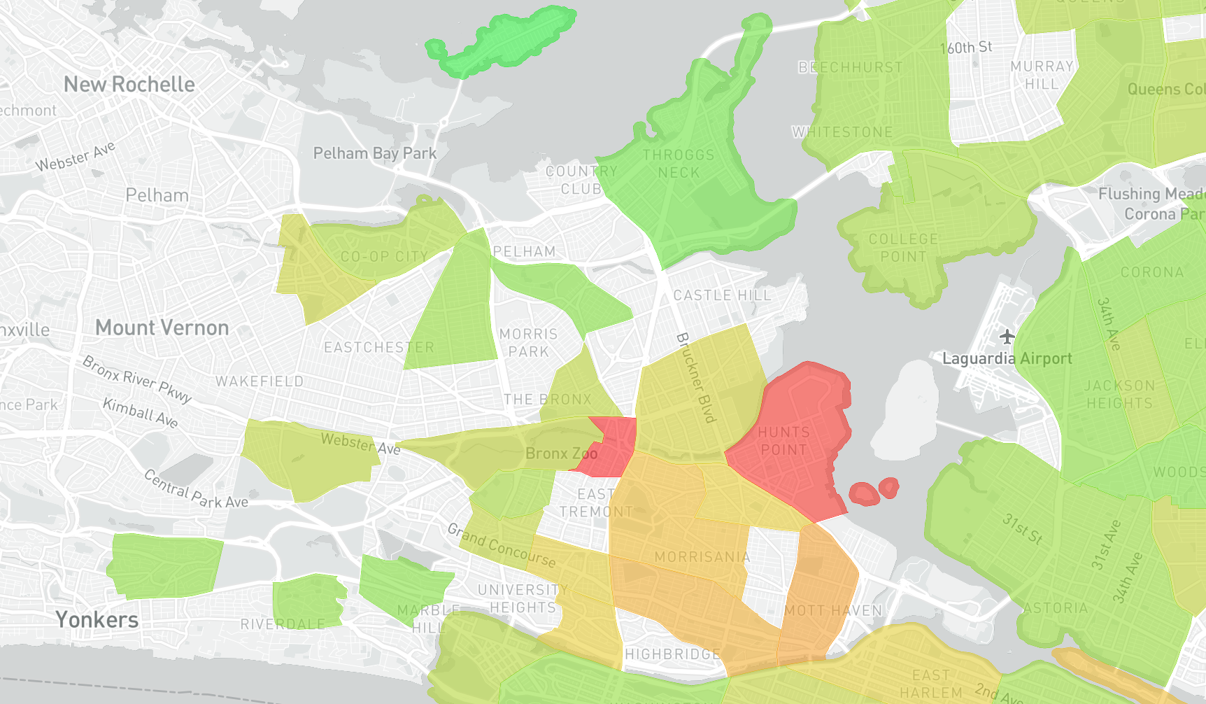 Map showing internet speeds in the Bronx. 