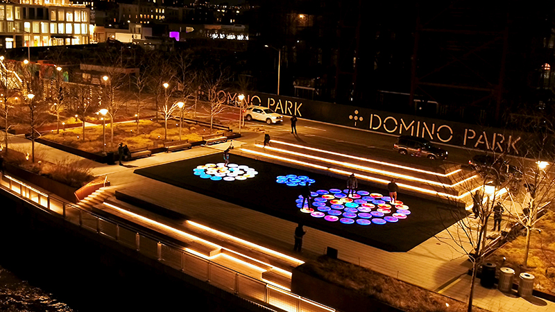 Aerial view of Jen Lewin's Reflect at Domino Park