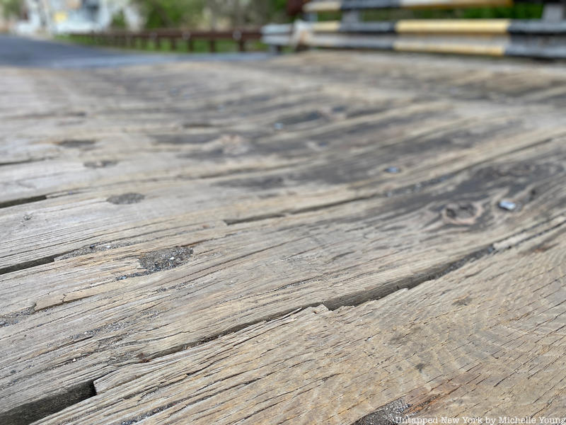 Detail on wooden bridge on Hunter Avenue Staten Island