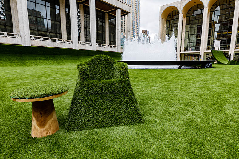 Plant-covered chair at The GREEN at Lincoln Center's Restart Stages