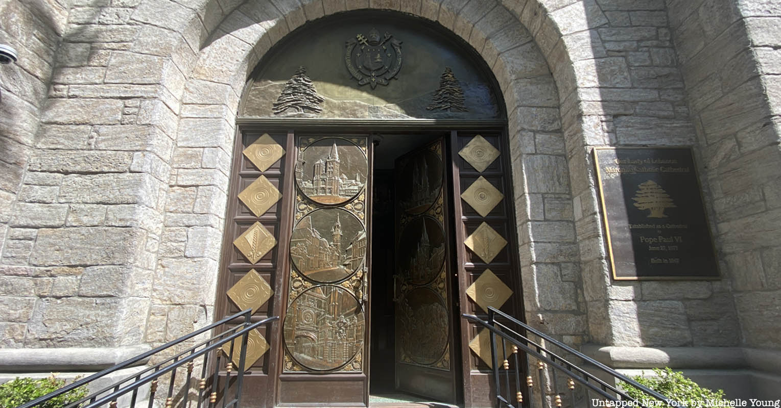 SS Normandie doors on Our Lady of Lebanon Maronite Catholic Cathedral