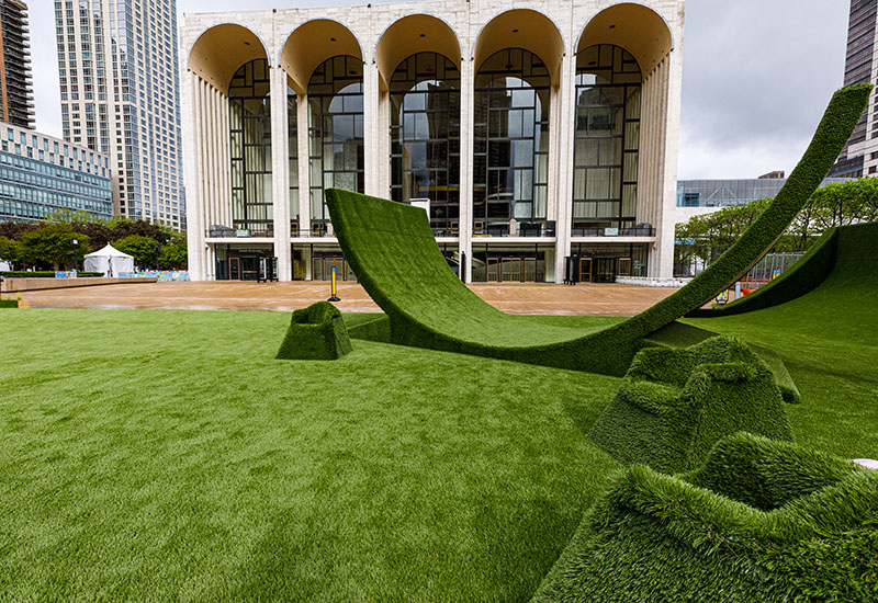 Curved chair at The GREEN at Lincoln Center's Restart Stages
