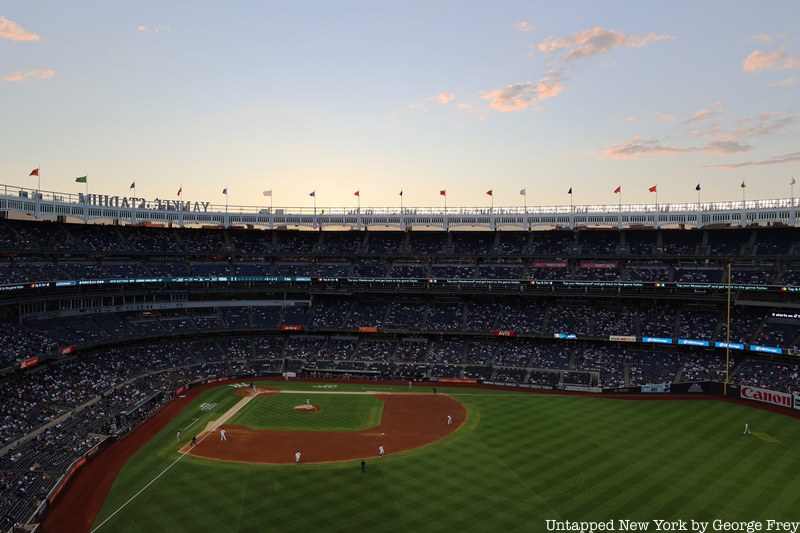 View of the open roof in Yankee Stadium.