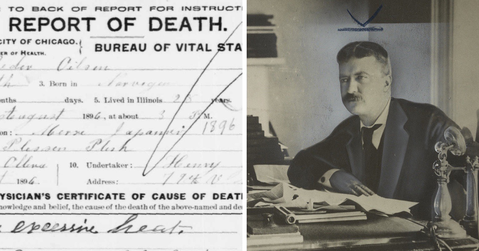 Theodore Roosevelt as NYC police commissioner and death certificate from the 1869 heat wave