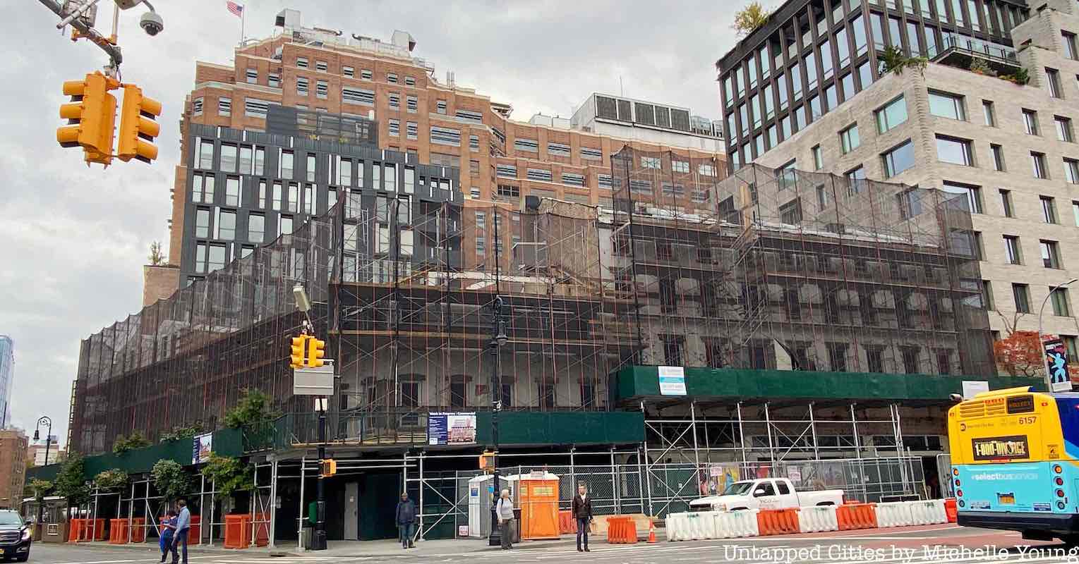 buildings covered by scaffolding in the Gansevoort Market Historic District