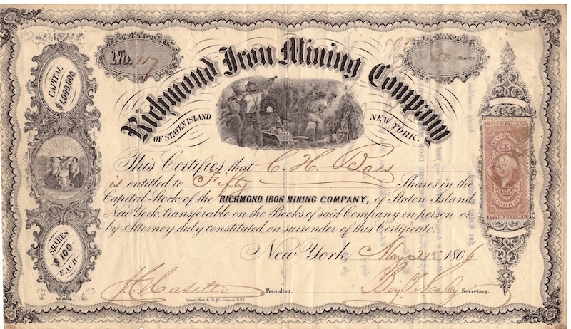 Certificate from the Richmond Iron Mining Company