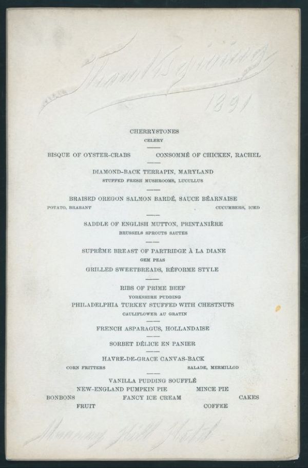 Thanksgiving menu from 1891