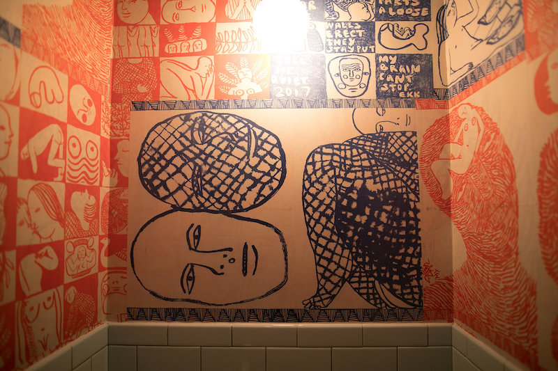 mural in the bathroom of the Wythe Hotel