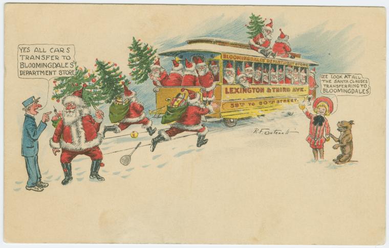 Santas catch the trolley to Bloomingdales