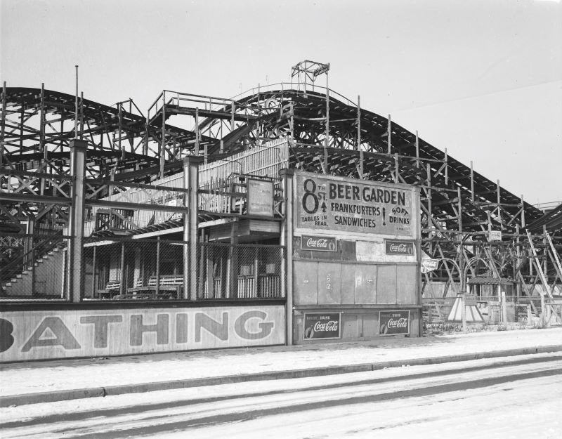 a roller coaster in Coney Island in 1940