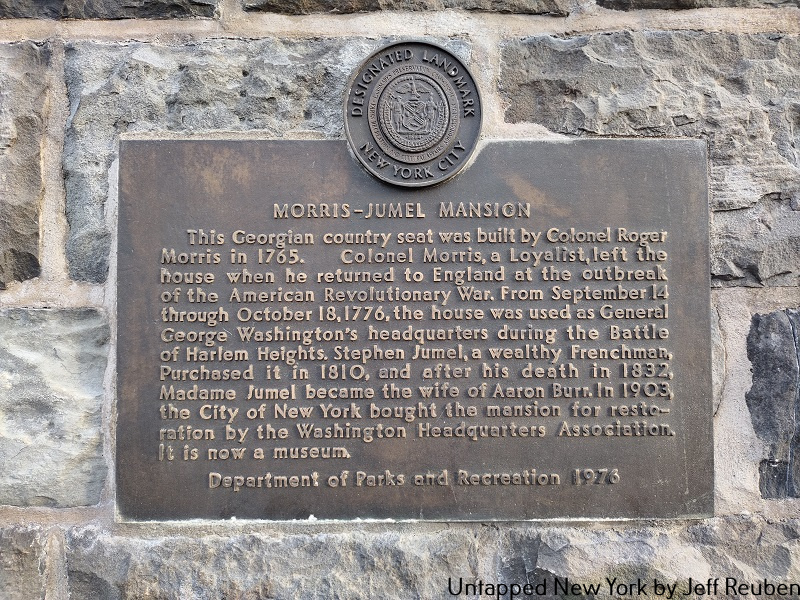 plaque at the Morris-Jumel Mansion