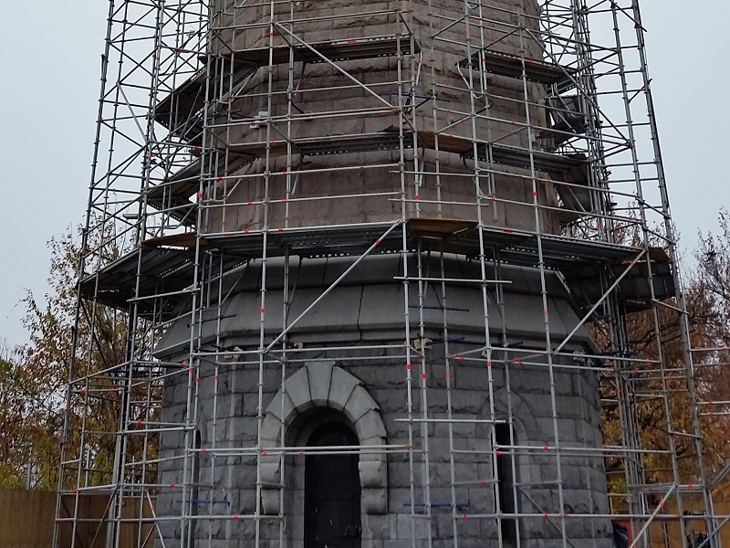 the Highbridge Water Tower under scaffolding