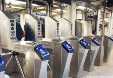 subway turnstiles with contactless payment system