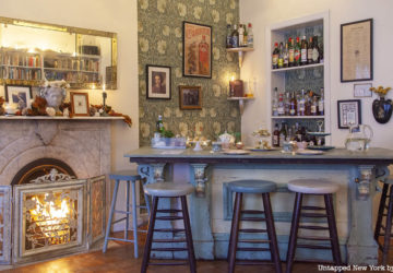 Bar and fireplace at Regarding Oysters with Georgette Moger