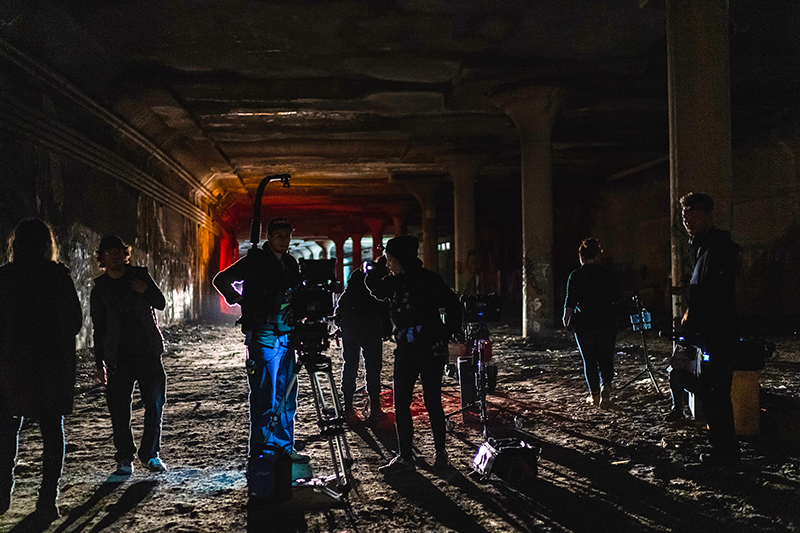 Film crew on Topside in Rochester subway tunnels