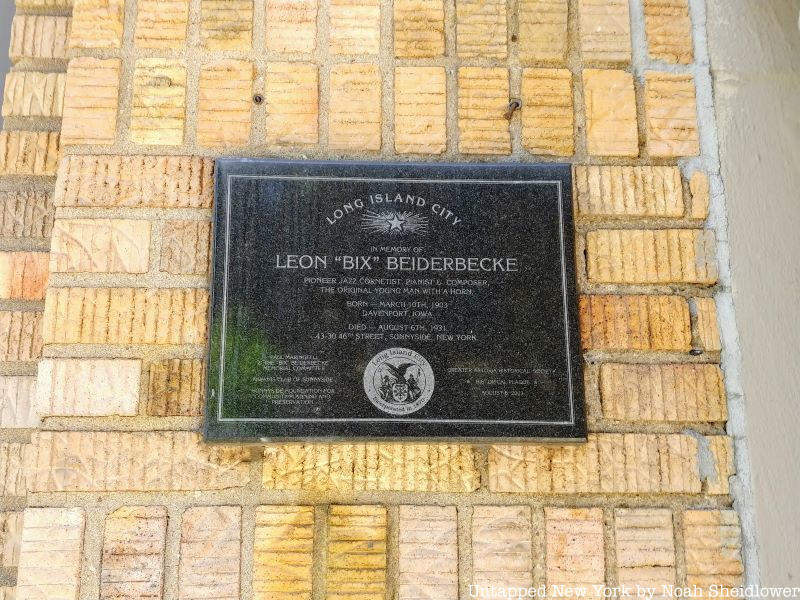 Bix Beiderbecke plaque in Sunnyside, Queens.