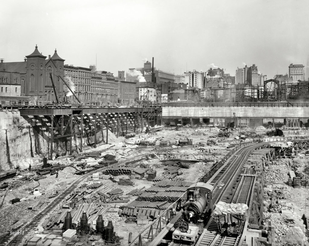 A construction site for Penn station in the early 1900s.