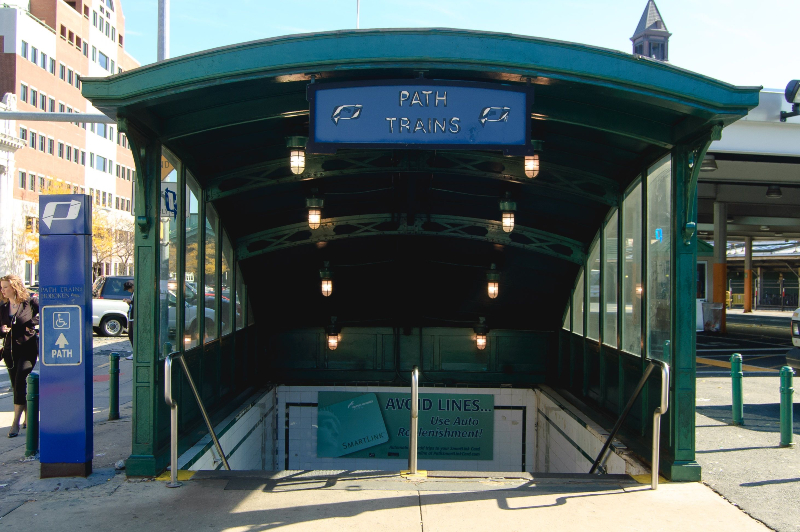 Passenger entrance to the Hoboken PATH train.