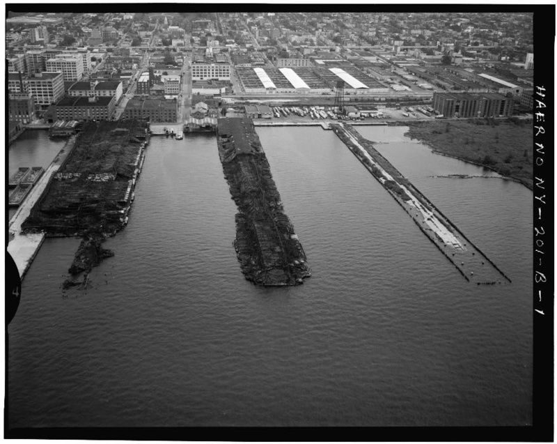 Aerial view of pier 5 at Bush Terminal