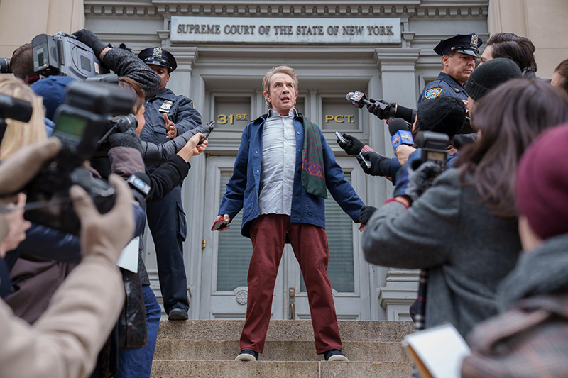 Martin Short in front of the Supreme Court of the State of New York in Only Murders in the Building