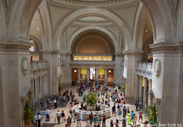 An overhead image of the interior lobby at the Met Museum