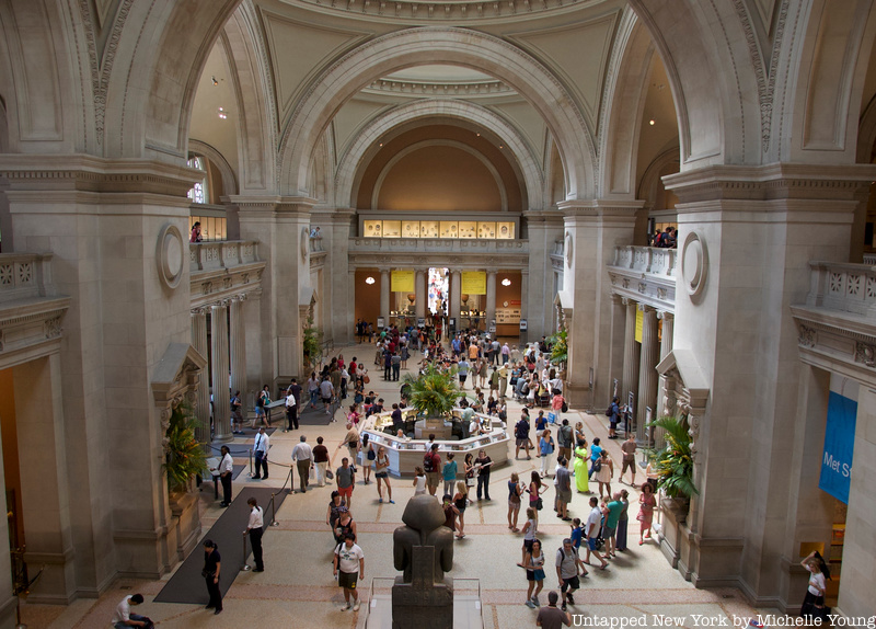 An overhead image of the interior lobby at the Met Museum