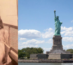 Carol Tuzzolo as a child and the Statue of Liberty