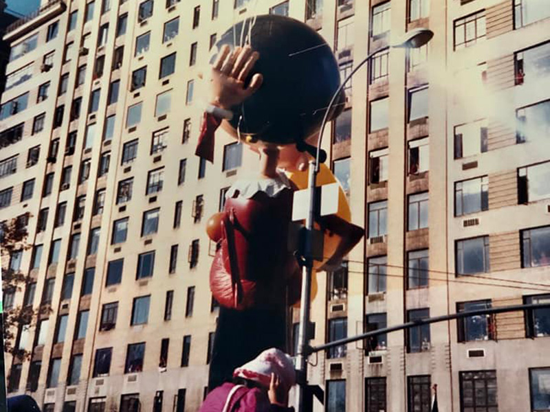 Olive Oyl balloon with a severed hand at Macy's Thanksgiving Day Parade 