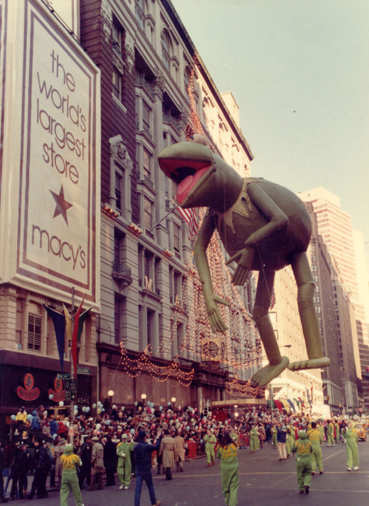 Kermit the Frog balloon at 1977 Macy's Thanksgiving Day parade
