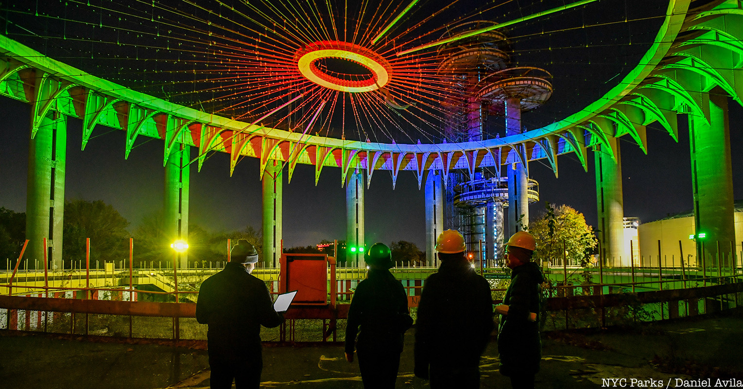 New York State Pavilion lights up in a test
