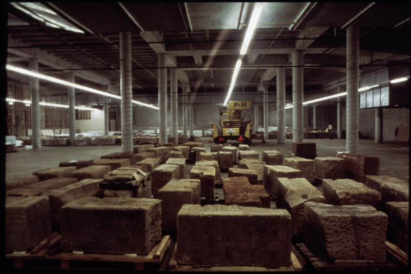 Blocks laid out in preparation for reconstruction of the temple, 1974.