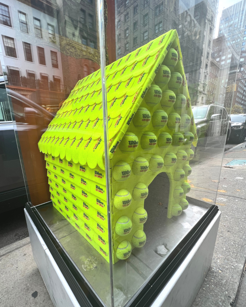 Doghouse made out of tennis balls