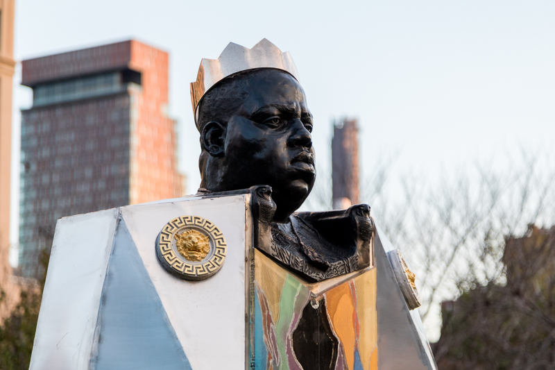 Bust of a Biggie Smalls sculpture in Brooklyn