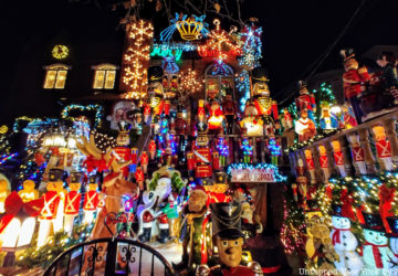An overwhelming display of glowing nutcracker decorations in Brooklyn