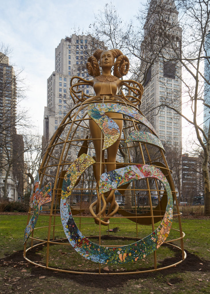 Shahzia Sikander's golden sculpture WITNESS in Madison Square Park