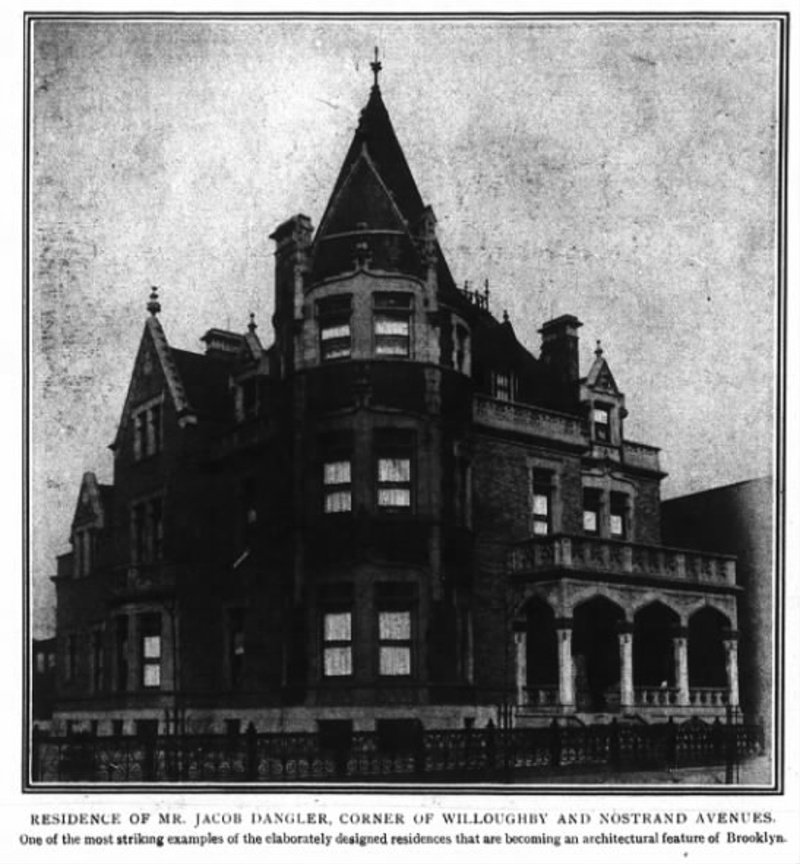 Black and white newspaper photo of the lost Dangler Mansion in Brooklyn