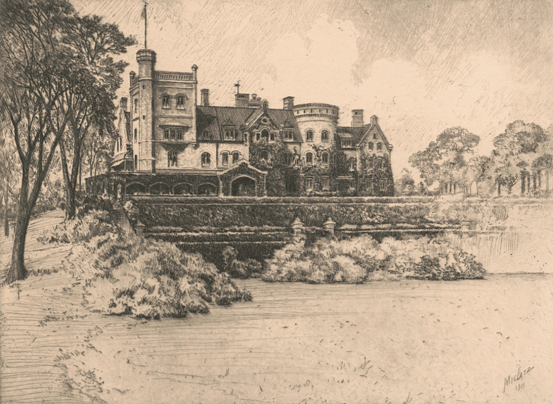 Sketch of Rockwood Hall, a lost Hudson Valley estate in Tarrytown