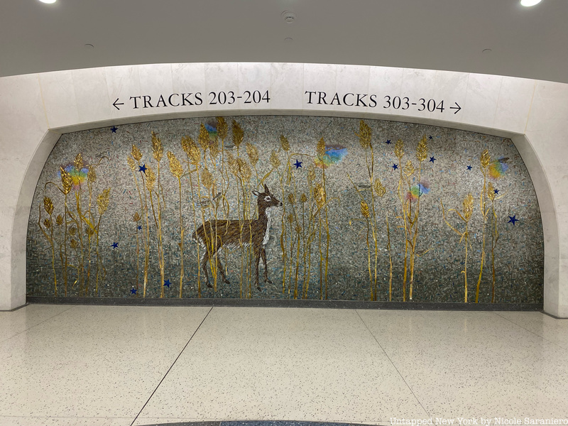 A mosaic mural of a deer