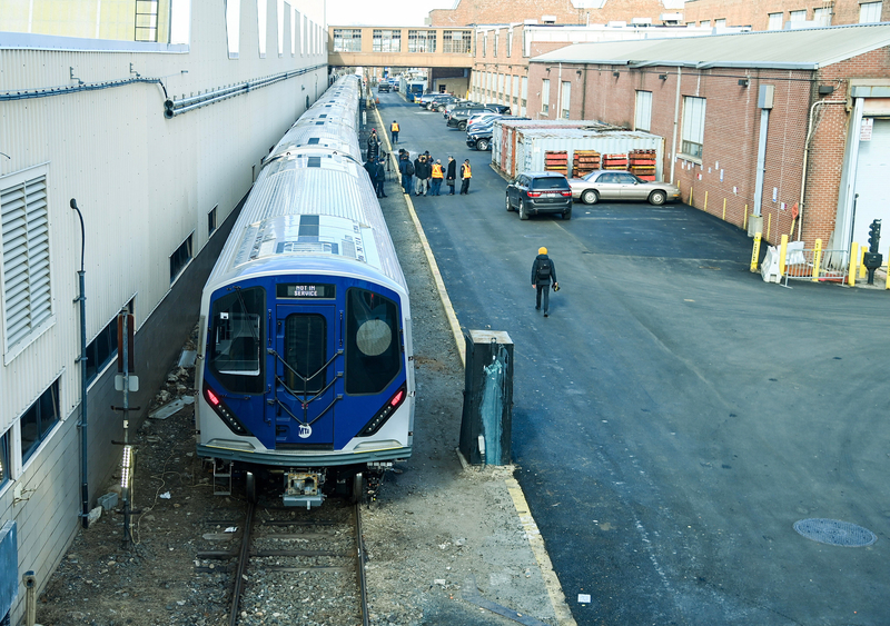 Overhead view of the R211 subway cars