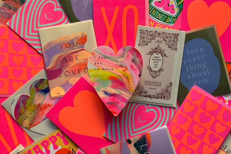 A collection of colorful Valentine's Day cards