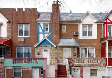 A mish-mash of brick and stucco facade houses in Queens