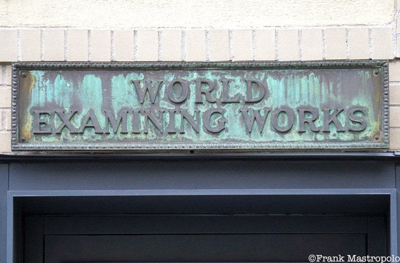 A puzzling ghost sign in the Meatpacking District reads, "World Examining Works," a business that cleaned and dyed fabric.