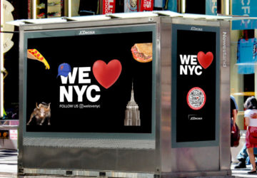 We Love NYC Logo on a bus shelter