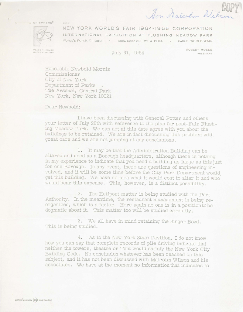 Letter from Robert Moses