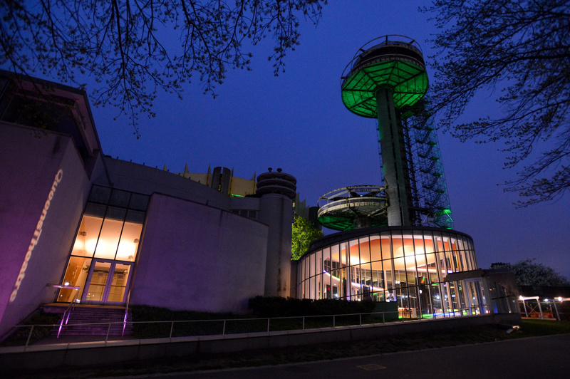 NYS Pavilion lit up green