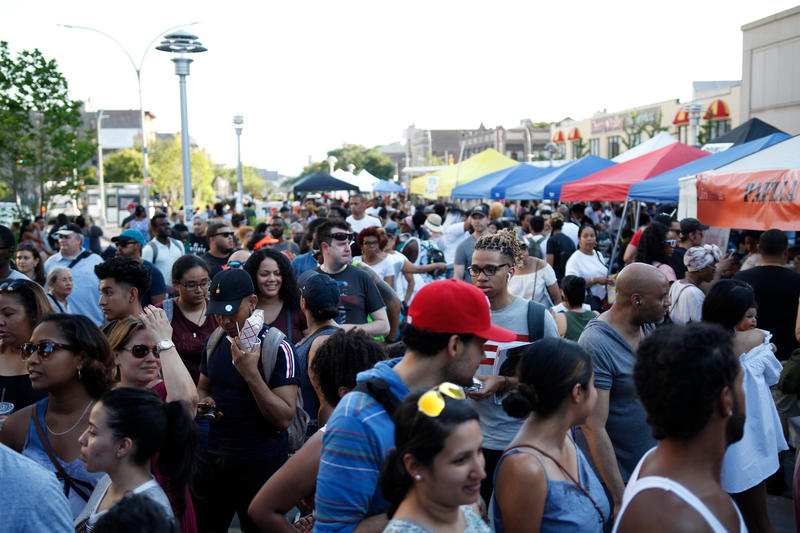 An overhead view of the crowd at the Bronx Night Market