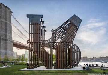 Land sculpture by Nicholas Galanin at Brooklyn Bridge Park