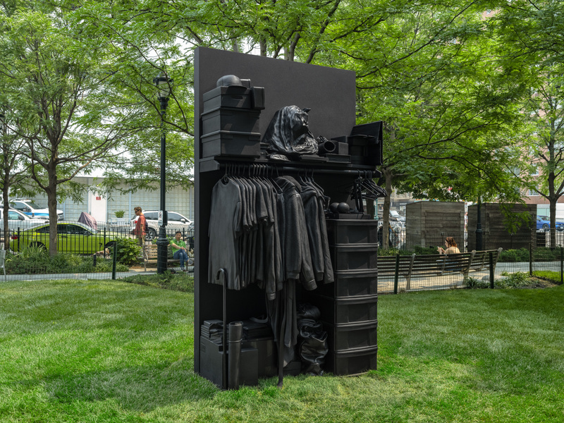 NYC Pride Events art installation by Jim Hodges, replica closet in the AIDS Memorial, Craig's Closet, made of granite and bronze.