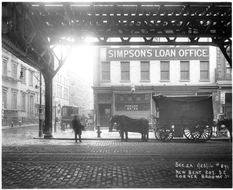 [New Bent 207 southeast corner Broome Street], January 25, 1916, XX.2008.7.2.200, Elevated Railroad Photographs; New York Transit Museum