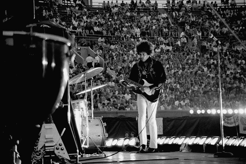Jimi Hendrix on stage at Forest Hills Stadium